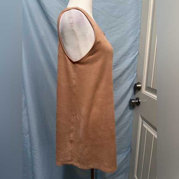 FOREVER 21 Faux Suede Sleeveless Shift Dress Stretchy Camel Size Medium - Picture 2 of 4